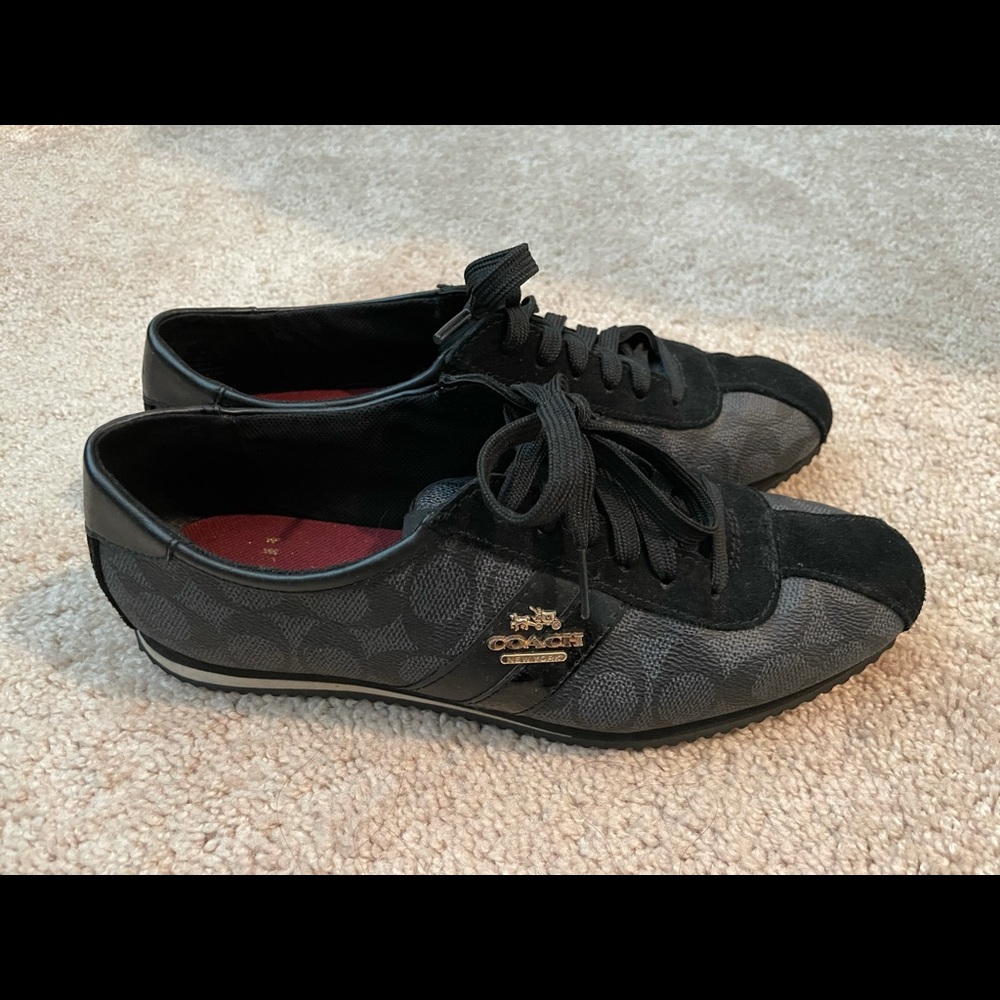 Coach sneakers size 8 black with printed logo